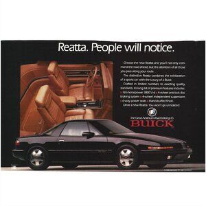 Buick Reatta Car Sedan Luxury GM 1980s Vintage Print Ad